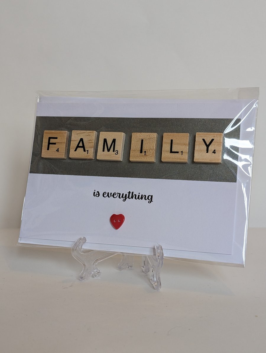 Family is everything scrabble greetings card