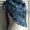 One Off Handmade Triangular Shawl in Textured Blues 