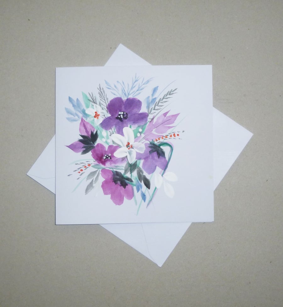 hand painted floral original art greetings card (I ref F 857 D4 )