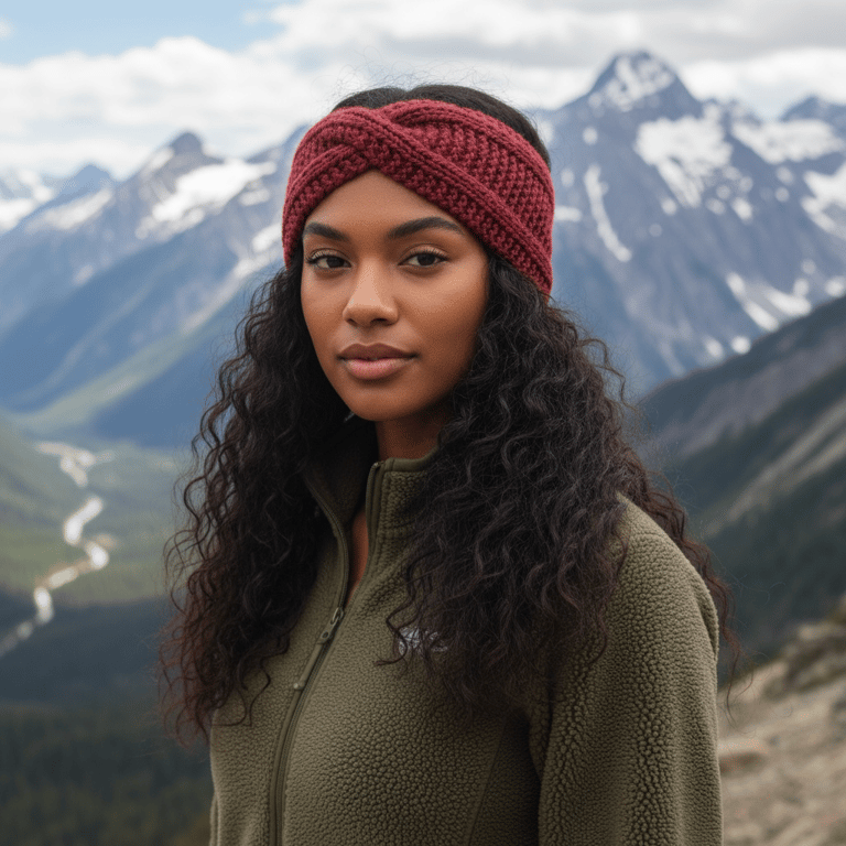 Red knitted headband wool alpaca silk