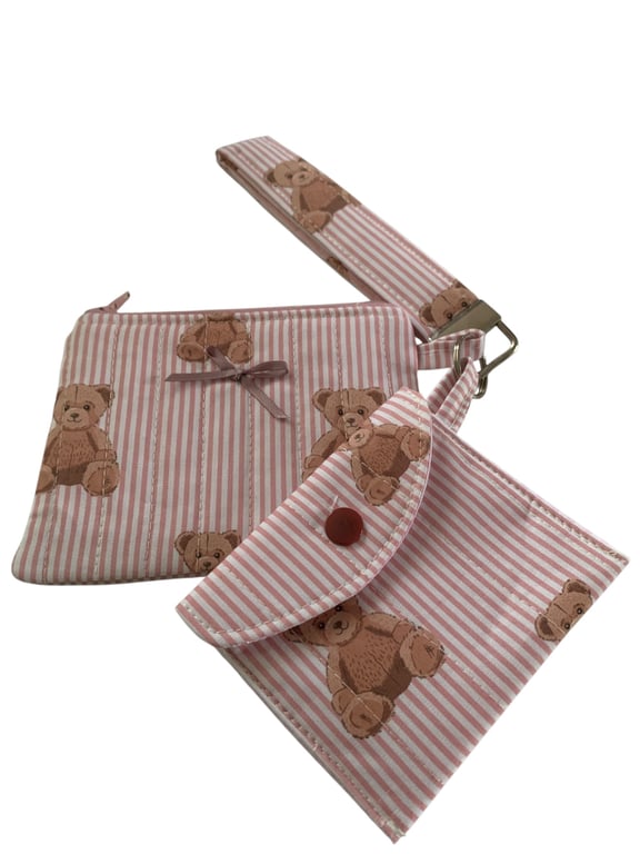 AirPod Case, Wallet and Wristlet.  Teddy Bear Fabric.  Limited Edition.