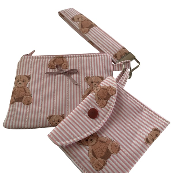 AirPod Case, Wallet and Wristlet.  Teddy Bear Fabric.  Limited Edition.