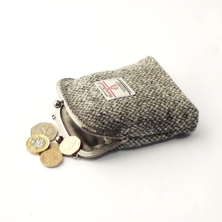 Harris tweed grey purse kiss clasp coin purse 