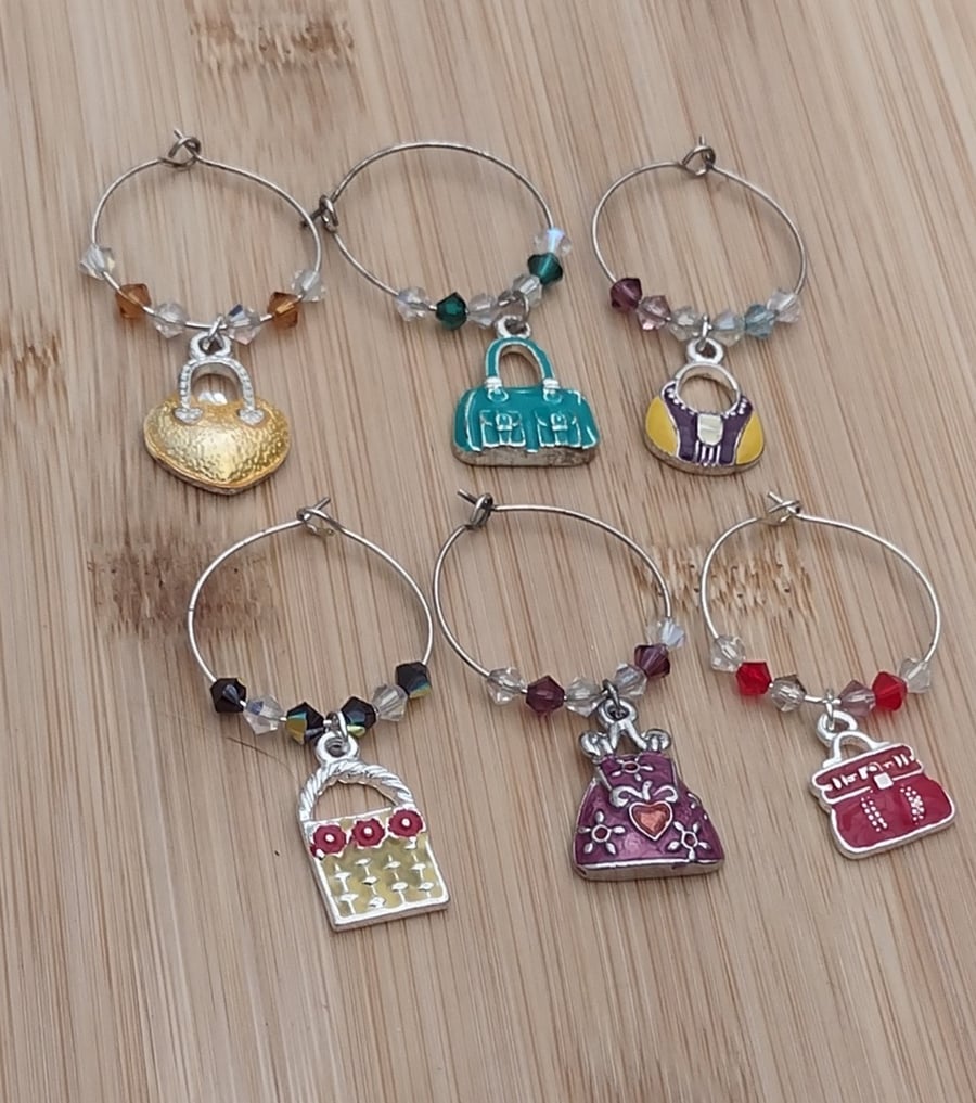 Wine charm handbag themed set of 6 cocktail bar accessories 