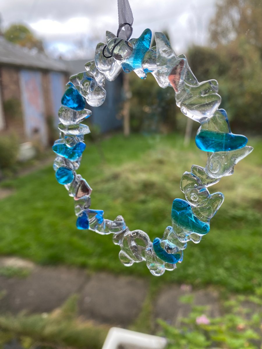 Hand Made Icicle Fused Glass Wreath 
