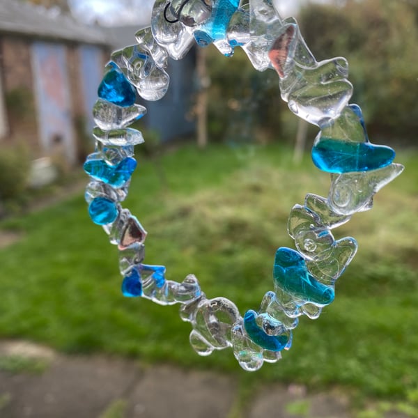 Hand Made Icicle Fused Glass Wreath 