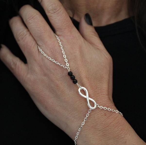Infinity silver chain black onyx slave bracelet