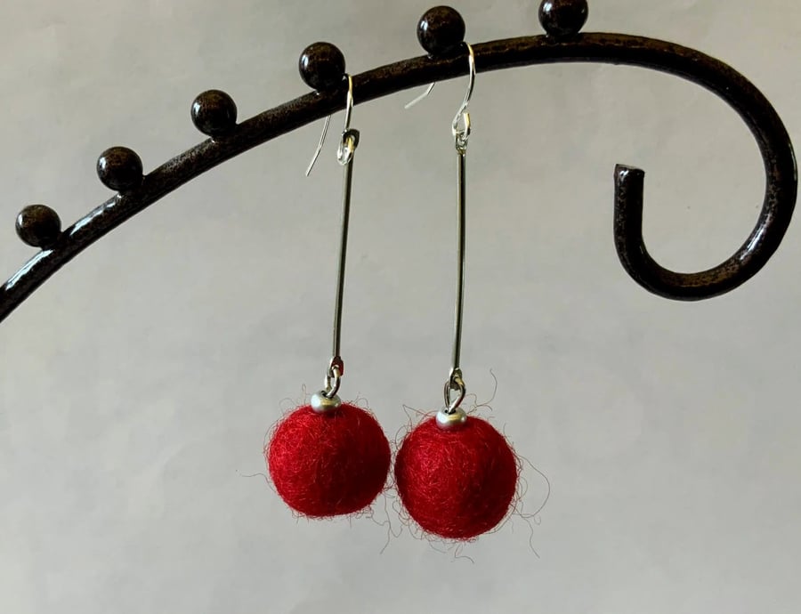 Merino wool ball earrings