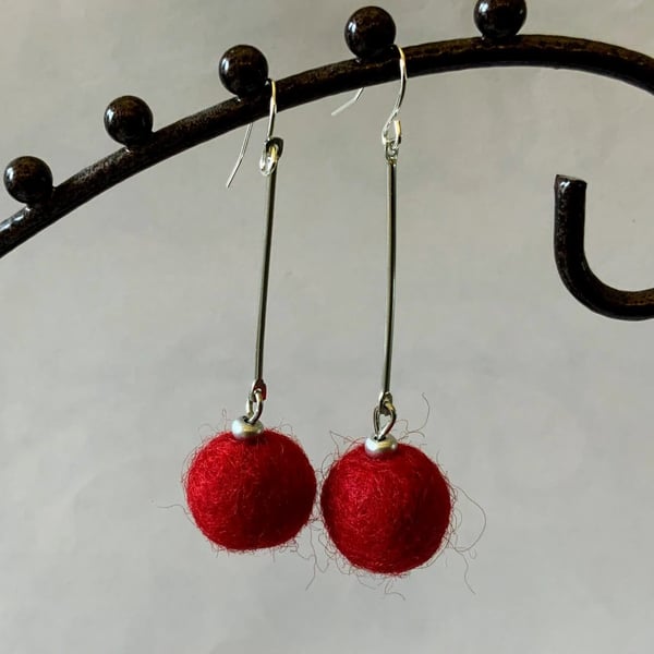 Merino wool ball earrings