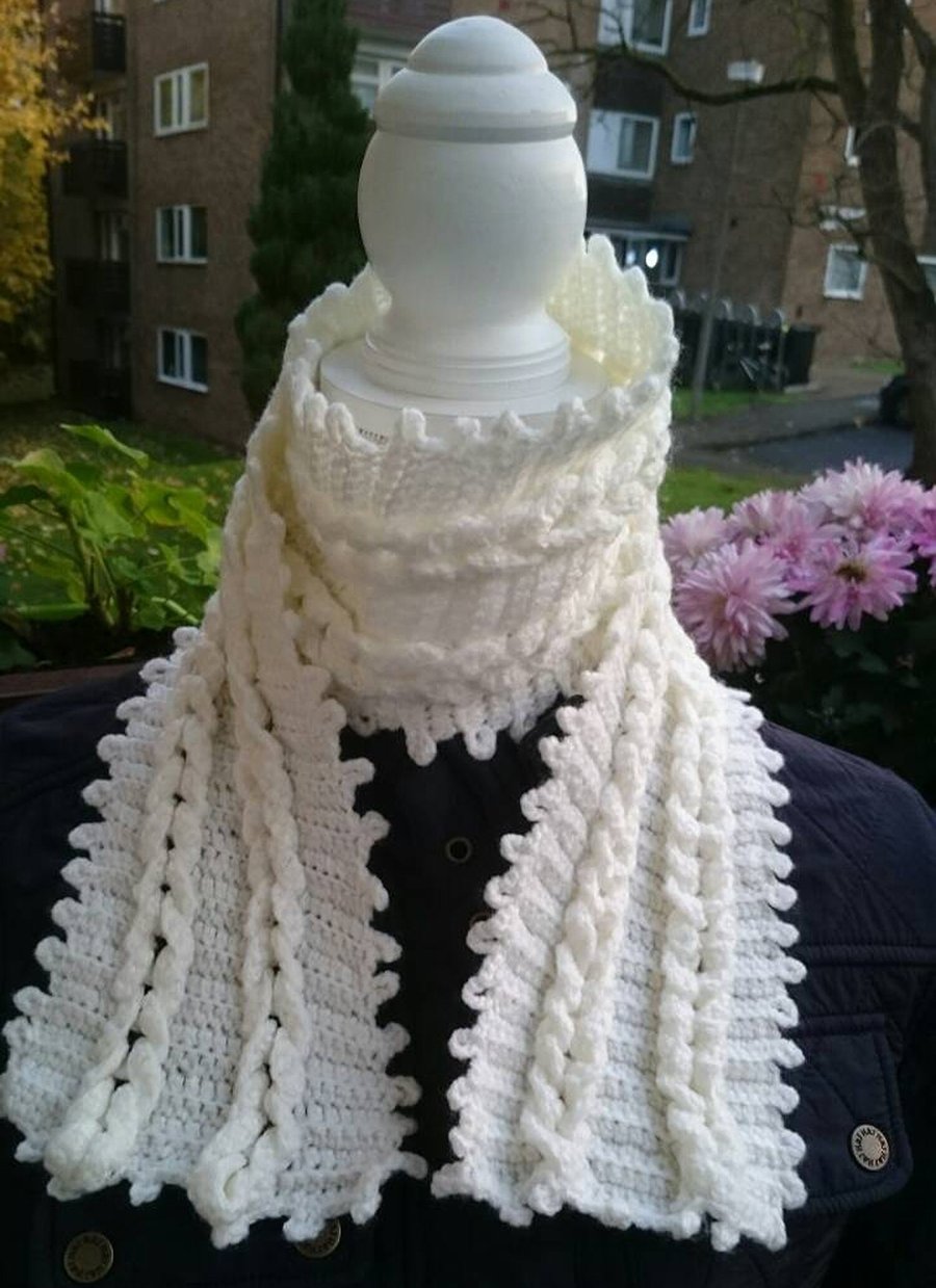 Crochet Braided Off White Shawl - Hand Knit Wrap Shawl 