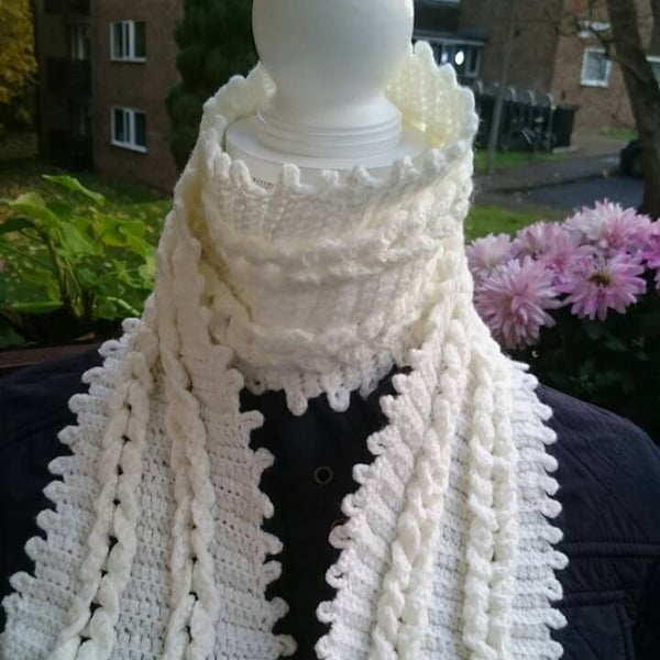 Crochet Braided Off White Shawl - Hand Knit Wrap Shawl 