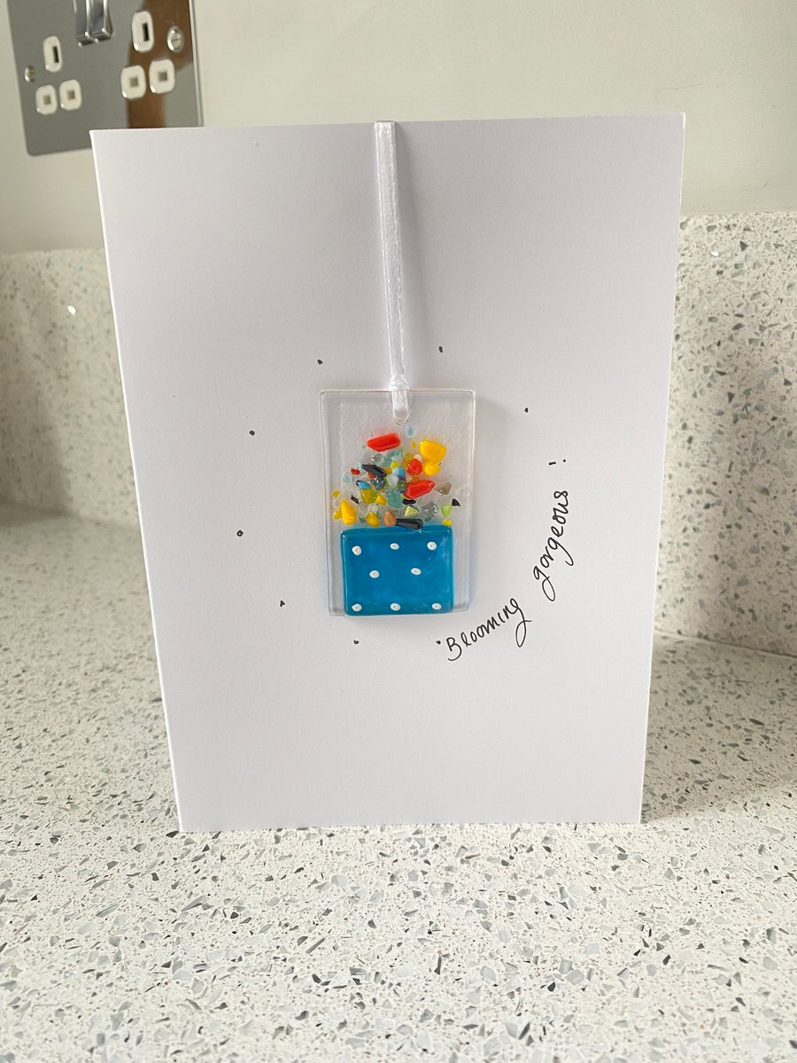 Fused glass keepsake card- flower pot 
