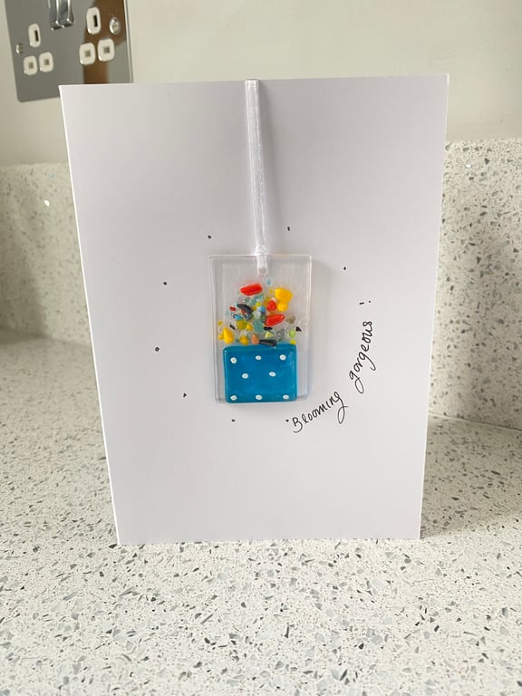 Fused glass keepsake card- flower pot 