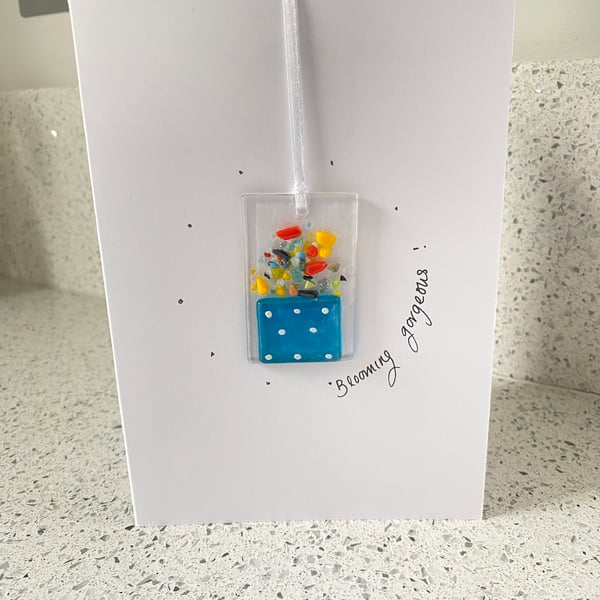 Fused glass keepsake card- flower pot 