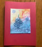 Hand-painted Christmas Yule Card 'Yule Trees & Yellow Sky'