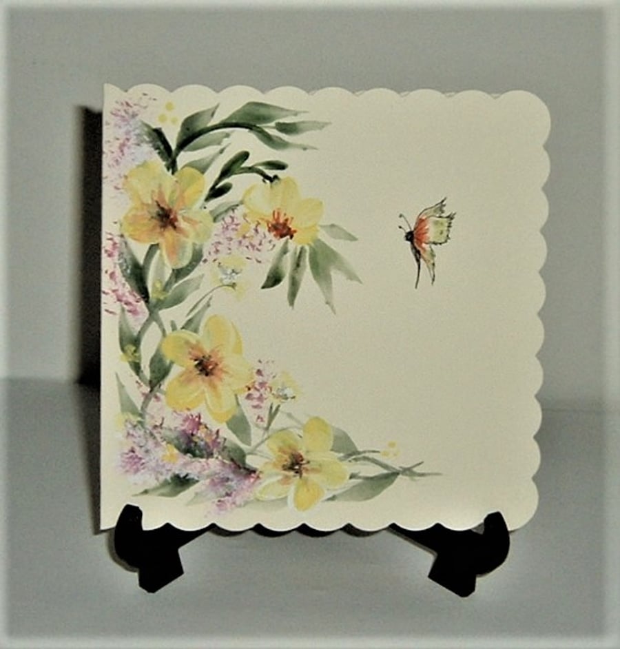 hand painted floral greetings card ( ref F 602)