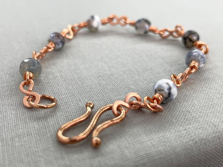 Dainty Delicate Dendrite Agate Copper Infinity Link Bracelet