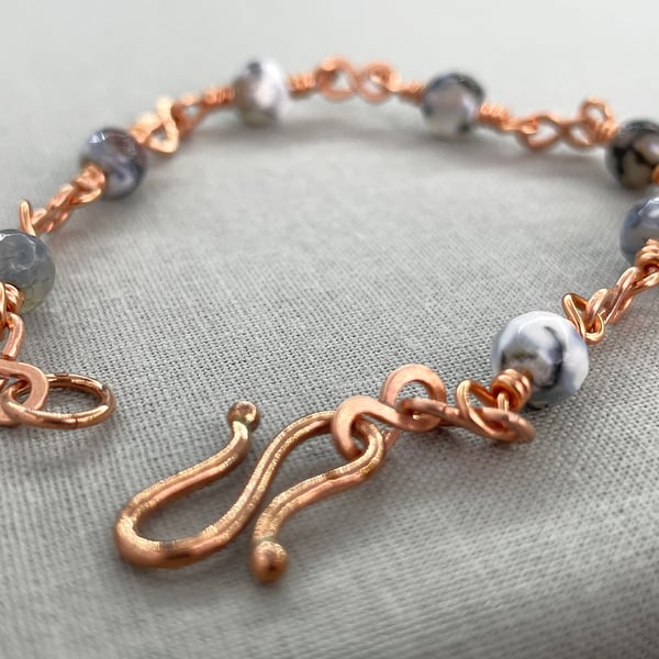 Dainty Delicate Dendrite Agate Copper Infinity Link Bracelet