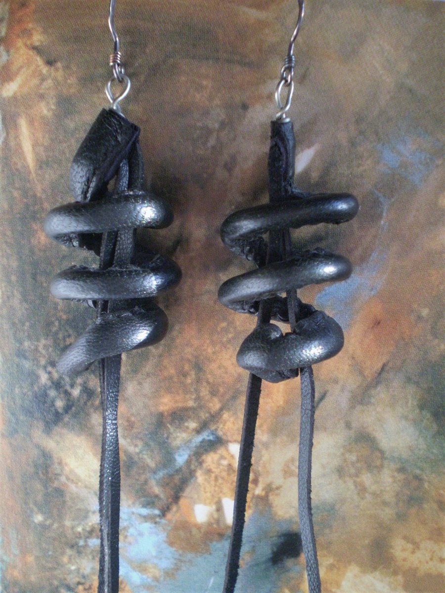 Black Leather Tassel earrings