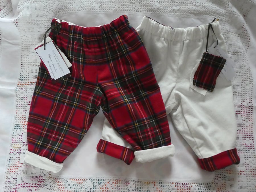 Reversible trousers. Sizes 3-6m, 9-12m