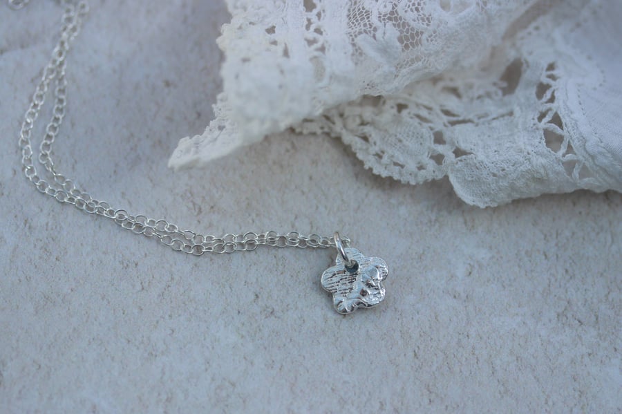 Silver Flower Pendant with Lace Pattern