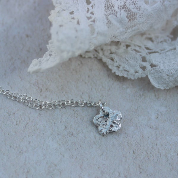 Silver Flower Pendant with Lace Pattern