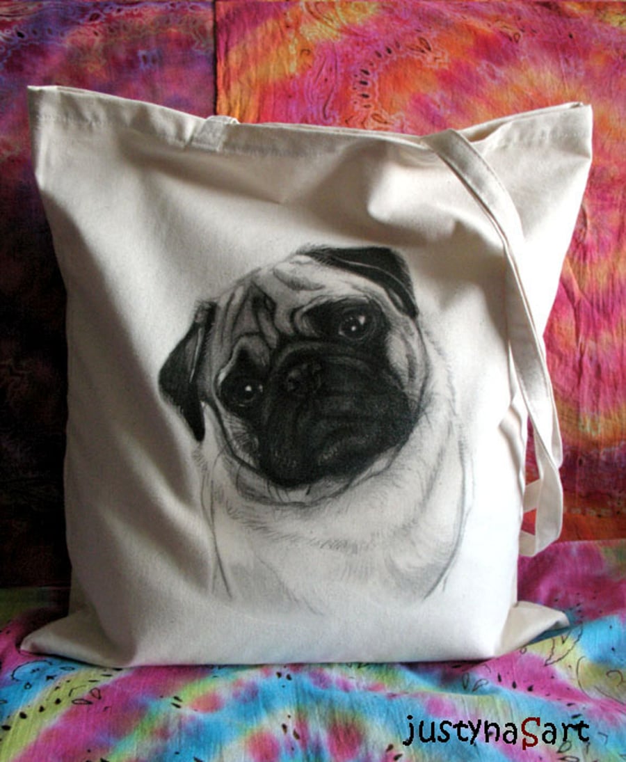 Pug cotton tote bag - dog art