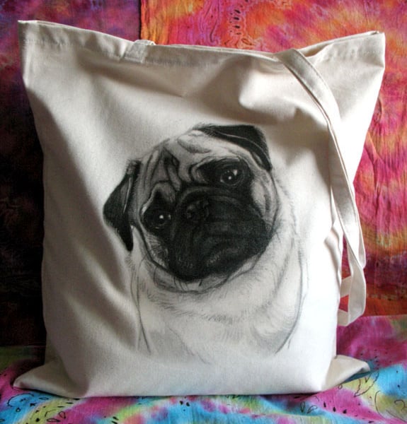 Pug cotton tote bag - dog art