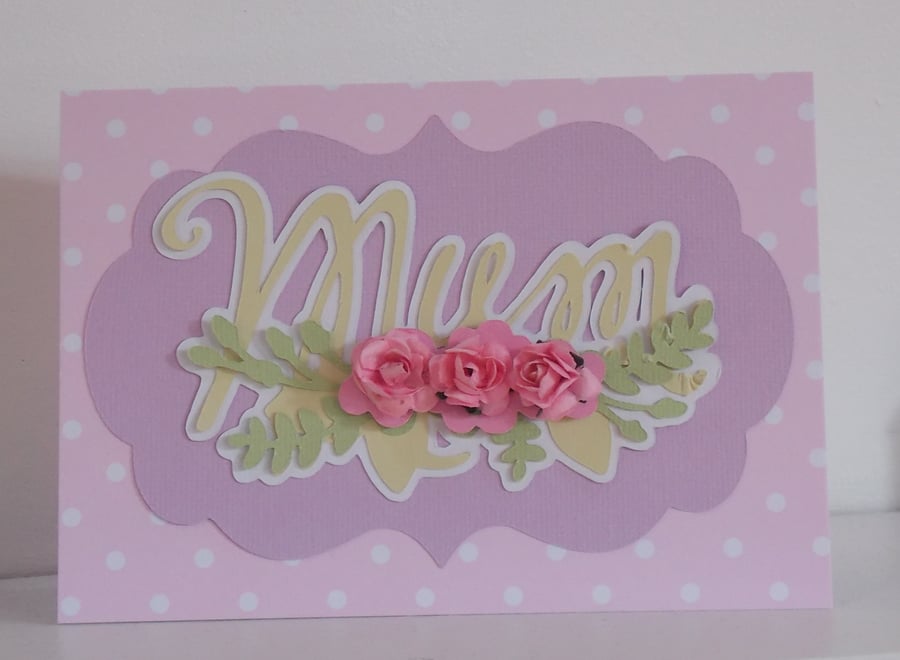 Card for Mum Pretty Floral and Polka Dot Card with Flowers