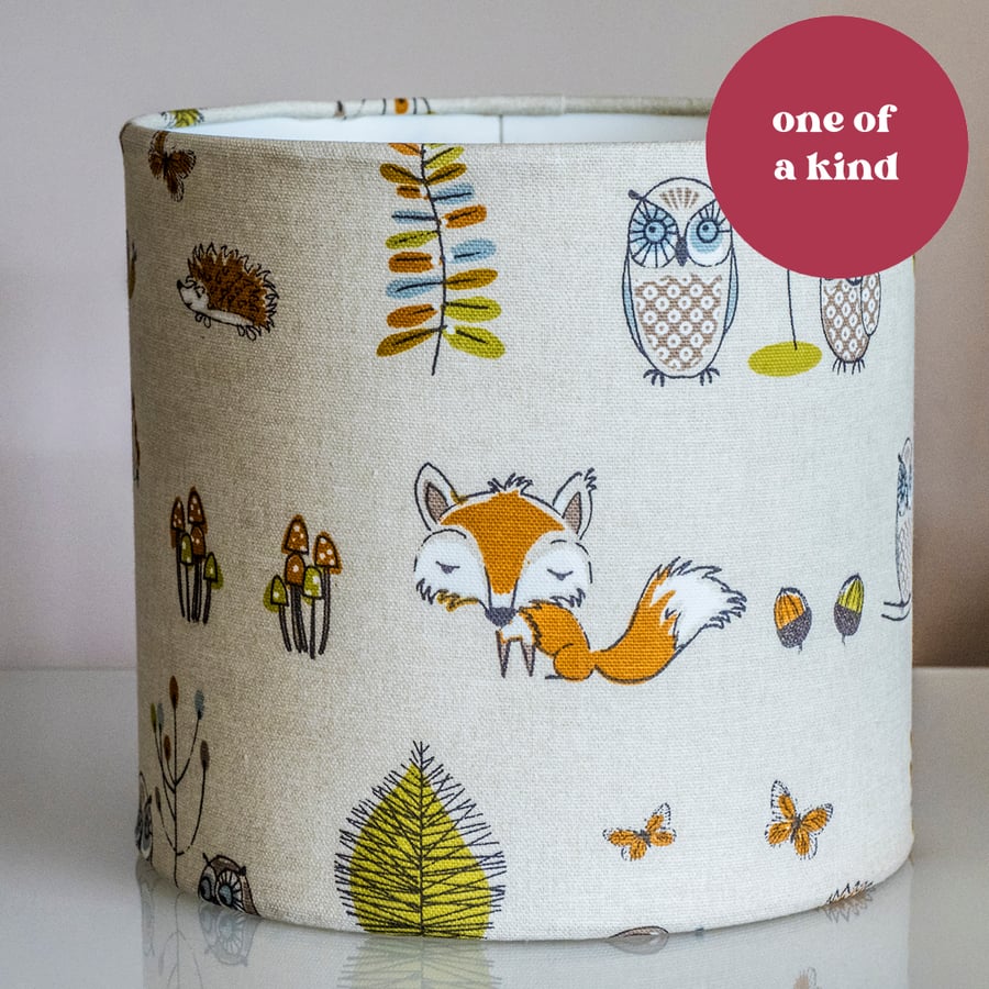 20cm round table-lamp lampshade woodland animals fox foxes hedgehogs owls