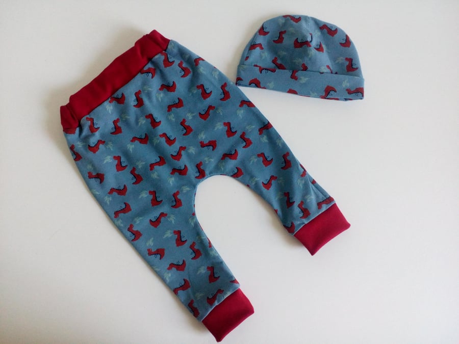 0-3 months, slouchy leggings and hat set, dragon design, newborn gift