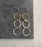 Recycled Sterling Silver and Filled Gold Triple Circle Drop Earrings