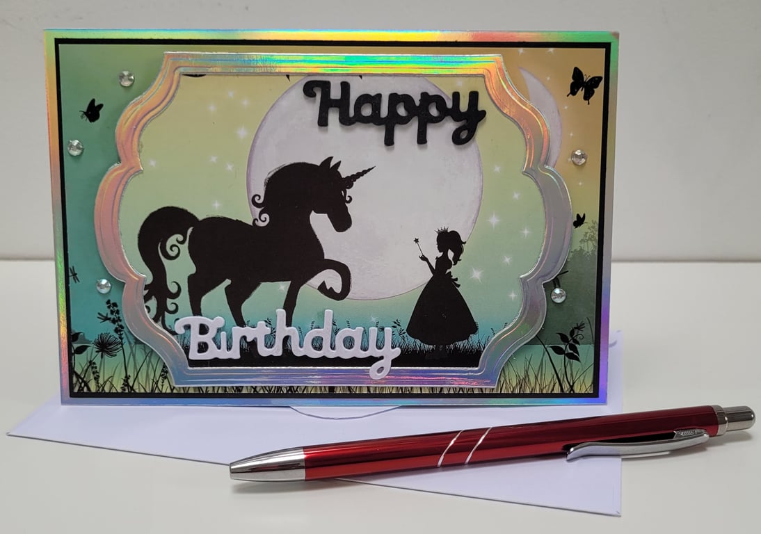 Unicorn & Fairy Birthday Card for Kids, Children, Teens - Enchanting Silhouette