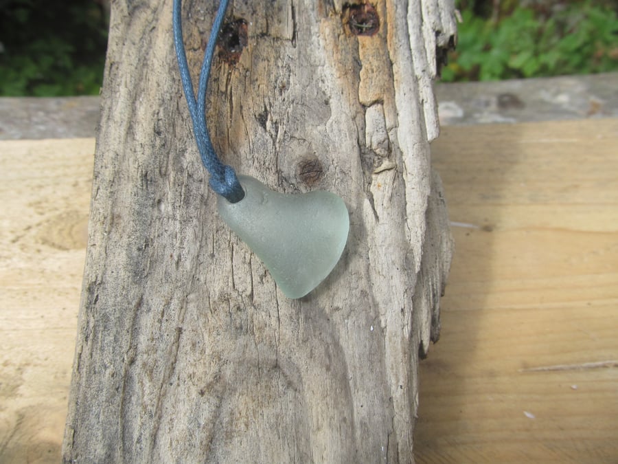 Large sea glass heart pendant necklace