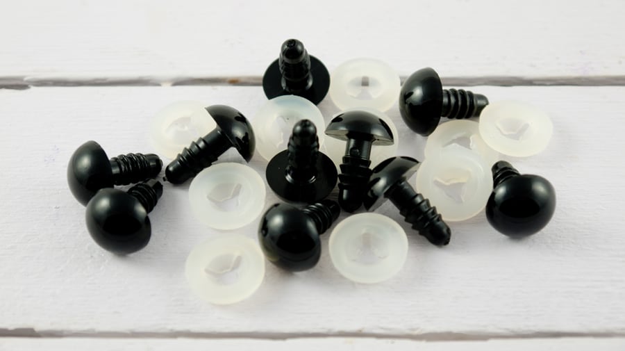 12mm Safety eyes in black plastic for doll, crochet, plushies, knitting
