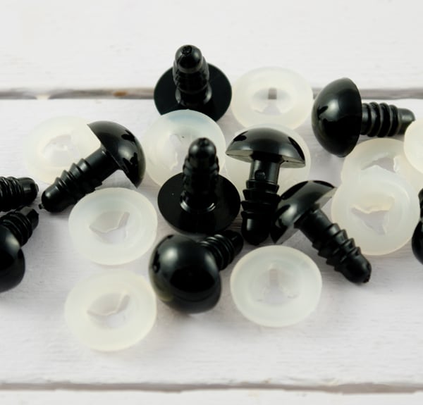 15mm Safety eyes in black plastic for doll, crochet, plushies, knitting
