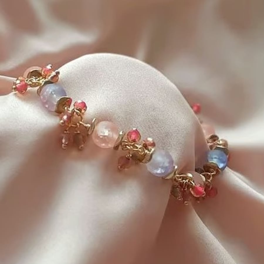 Image of Purple and Pink Decorative Loop Beaded Bracelet – Handmade Gift for Her 
