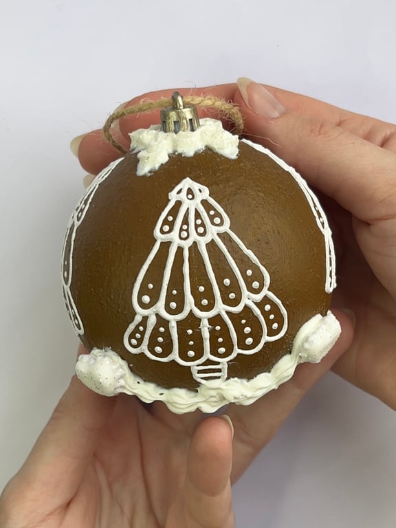 Christmas Tree Decoration Gingerbread Ornament Hand Painted Ball - READY TO SHIP
