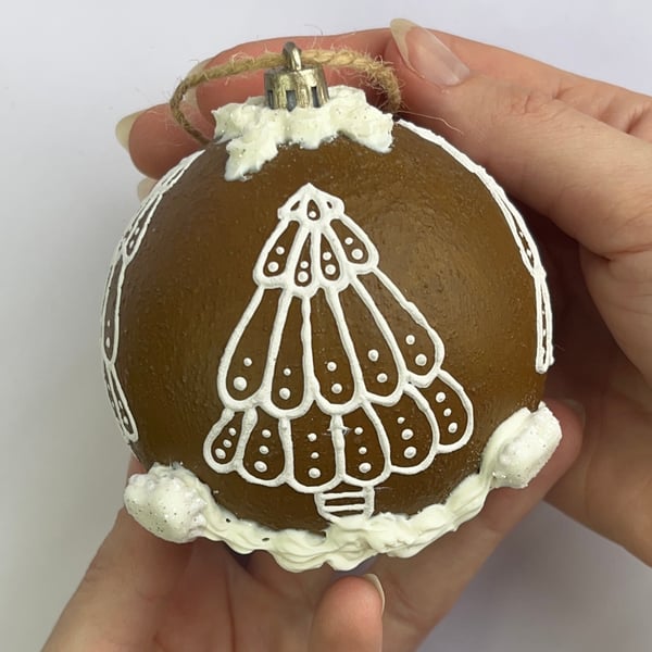 Christmas Tree Decoration Gingerbread Ornament Hand Painted Ball - READY TO SHIP
