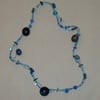 Blue button and bead necklace
