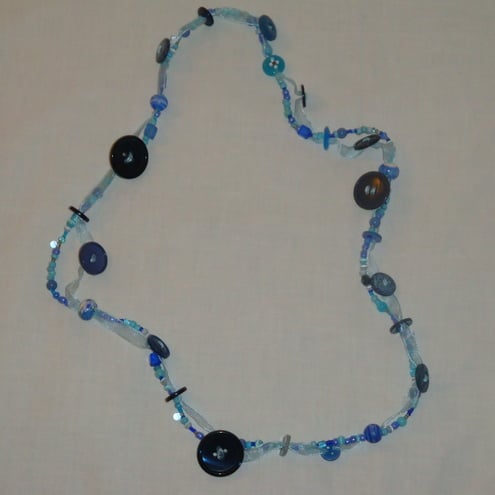 Blue button and bead necklace