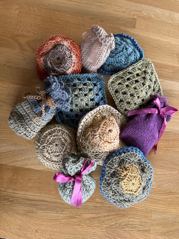 Lot of 3 Handmade crochet or knitted lavender sachets randomly selected