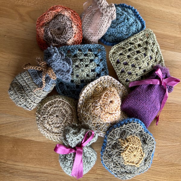 Lot of 3 Handmade crochet or knitted lavender sachets randomly selected