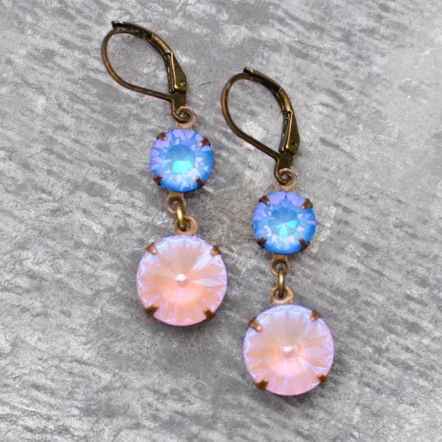 Lavender Blue Swarovski Crystal Dangle Drop Earrings, Gift For her, Mum Gift