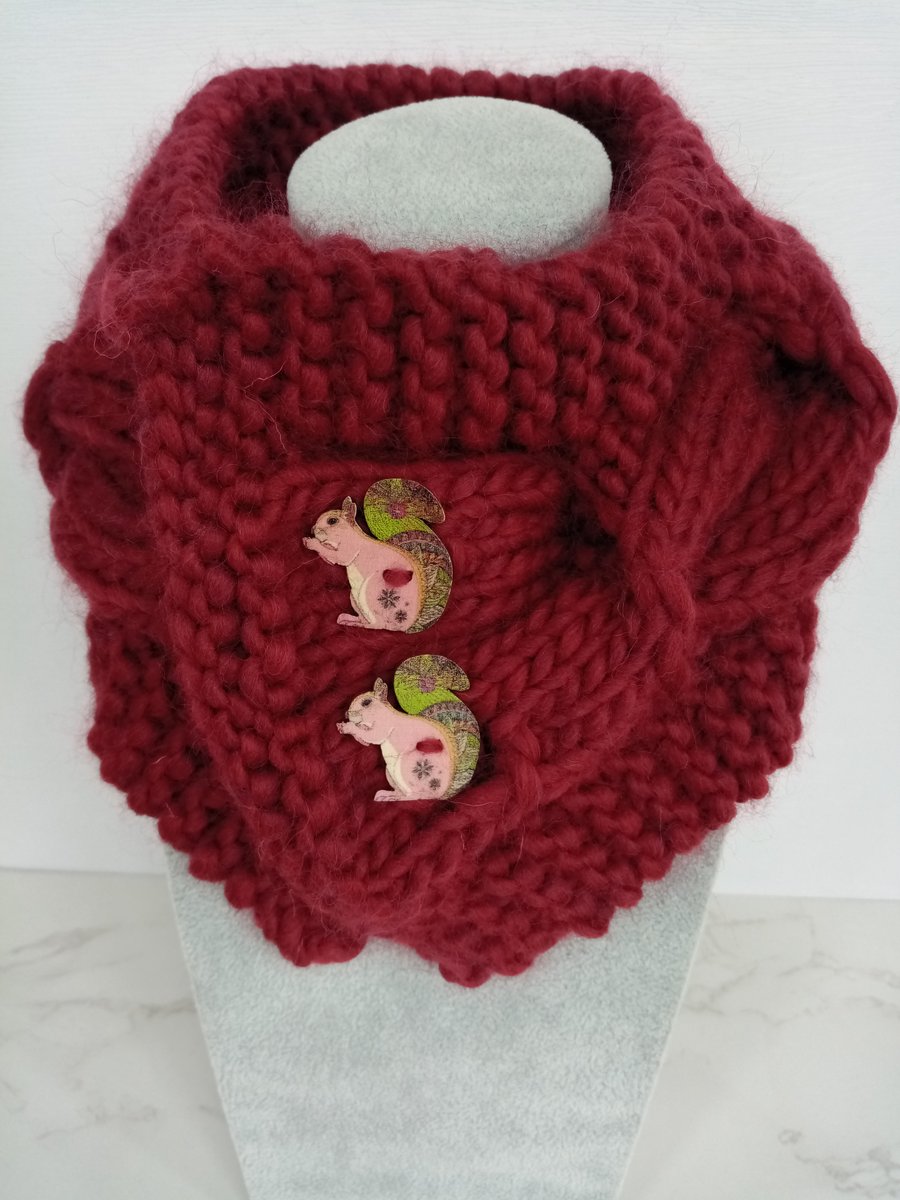 Cable Knit Neck Warmer, Pure Wool, Scarf, Gift for Squirrel Lover 