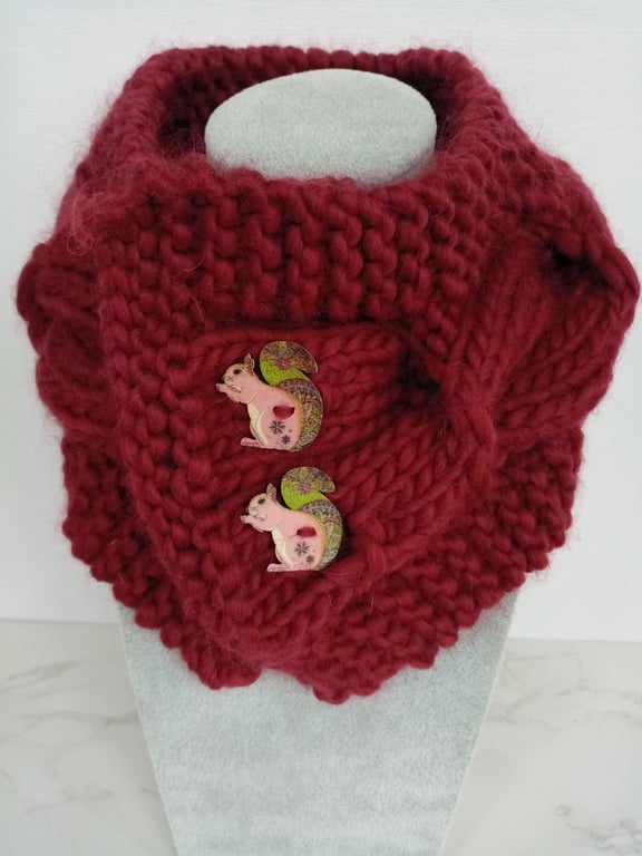 Cable Knit Neck Warmer, Pure Wool, Scarf, Gift for Squirrel Lover 