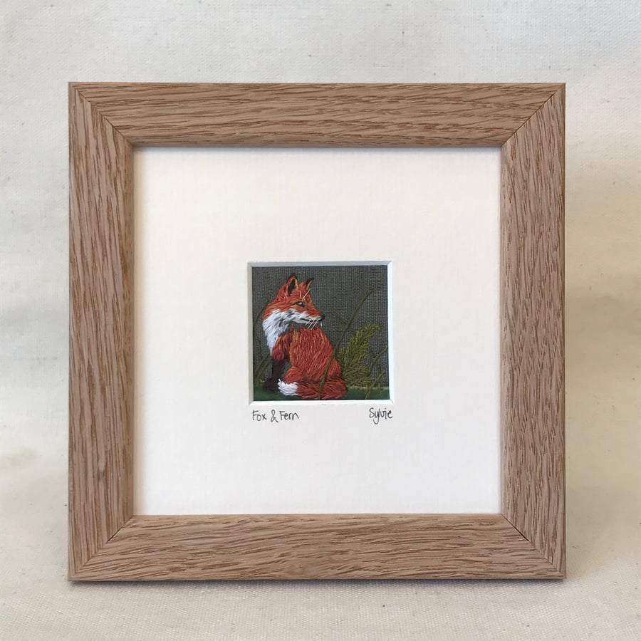 Fox, watching - hand stitched picture