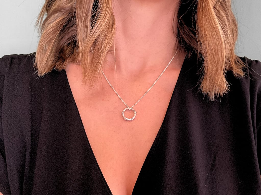 Petite Silver Twig Ring Necklace