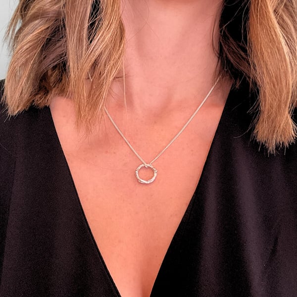 Petite Silver Twig Ring Necklace