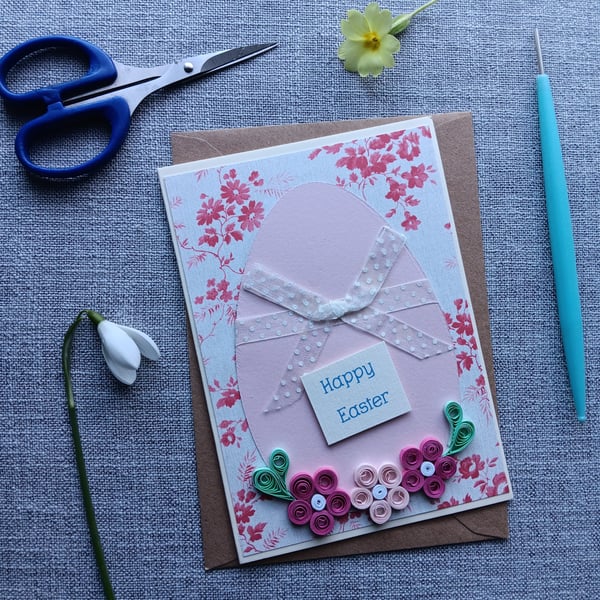 Easter Egg Card with Quiiled Flowers Size 6" x 4"